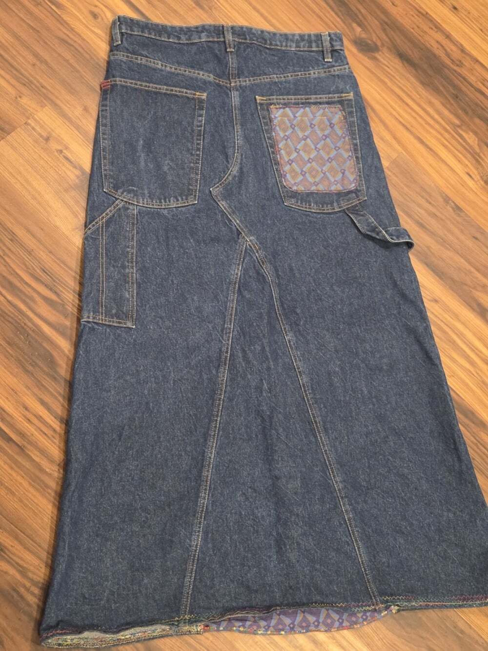 BDG Urban Outfitters Patchwork Denim Maxi Carpenter Skirt Size Large - Picture 2 of 15